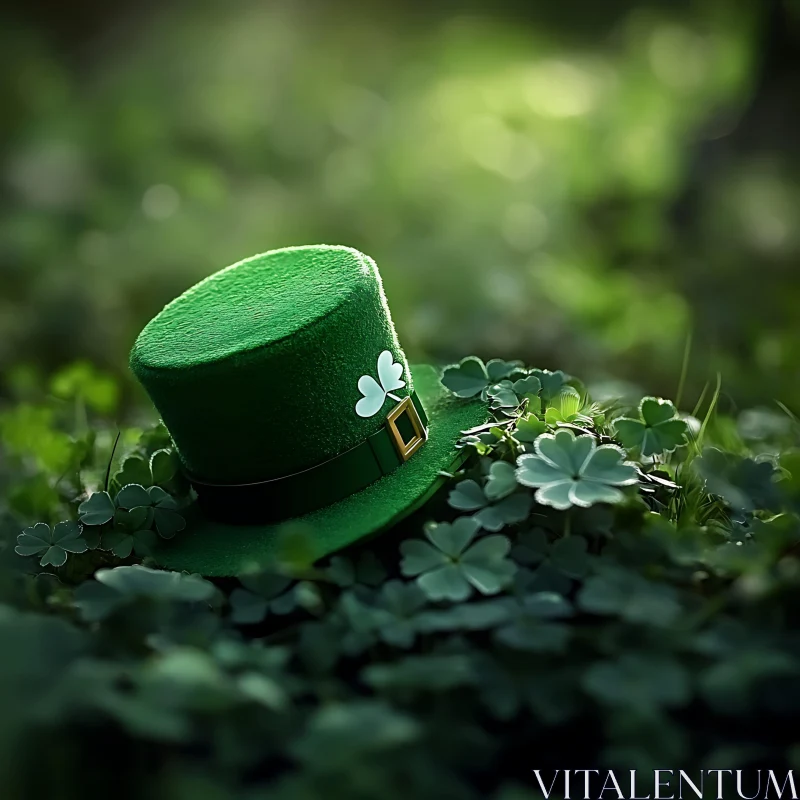 AI ART Irish Hat in Green Clover Field