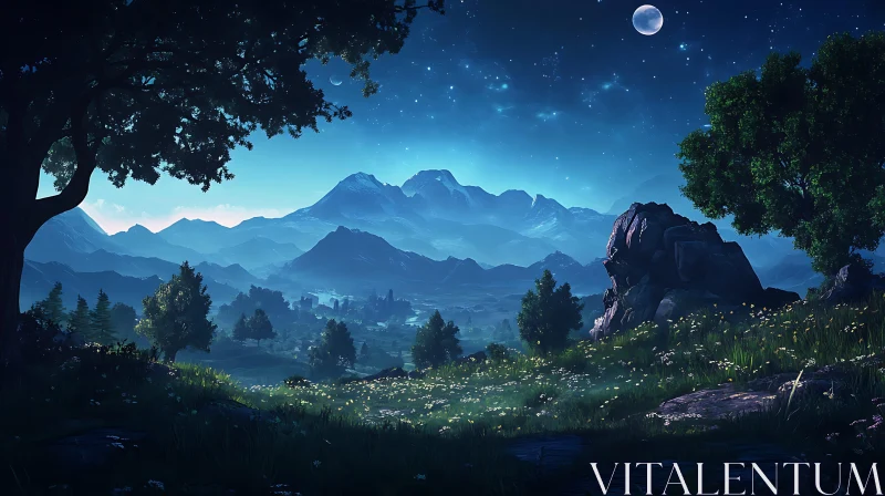 Moonlit Mountain Vista AI Image