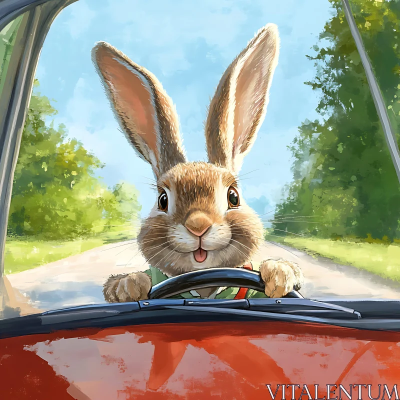 Cartoon Rabbit Road Trip Artwork AI Image