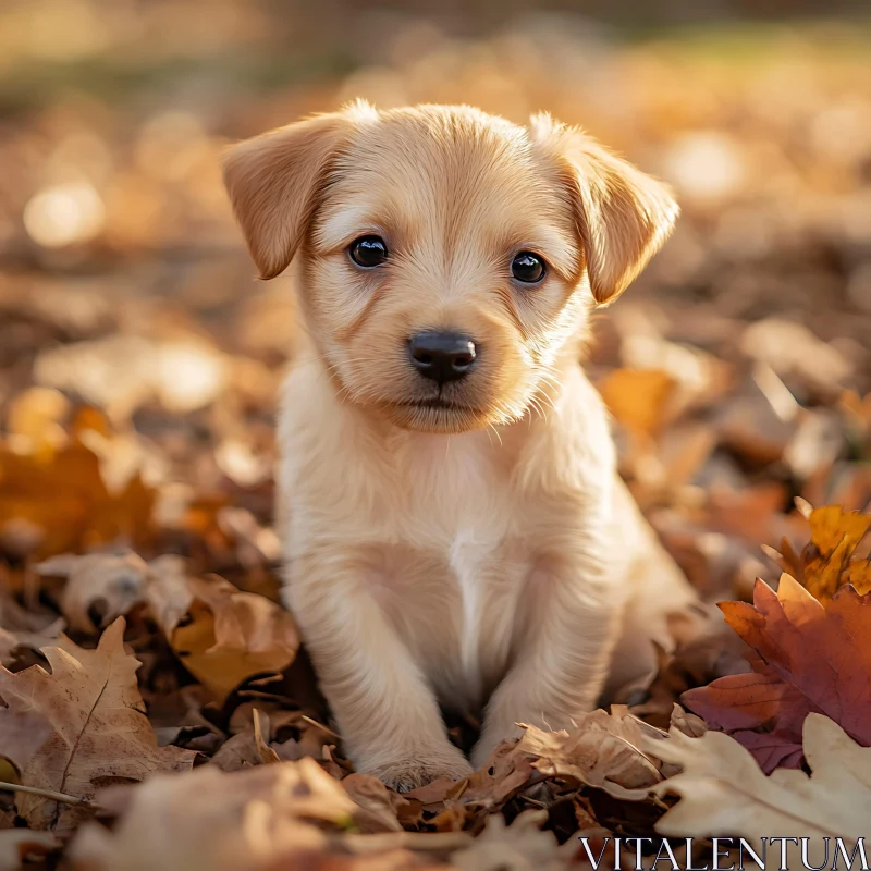 Cute Puppy in Fall Foliage - Nature’s Adorable Scene AI Image