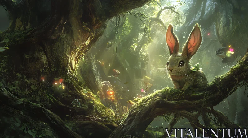 AI ART Whimsical Rabbit in Green Forest