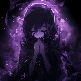 Gothic Anime Art: Solemn Figure in a Purple Haze