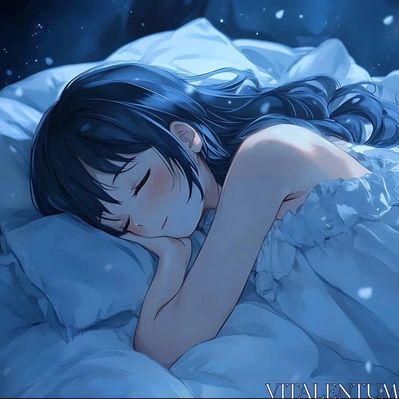 Serenity in Dreams: An Anime Night AI Image