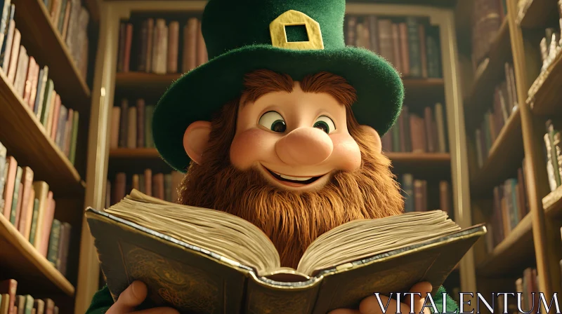 Charming Leprechaun Lost in a Book AI Image