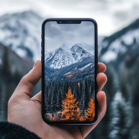 Mountain Landscape on Mobile Phone Display