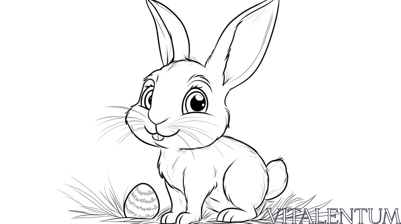 Monochrome Rabbit Illustration with Easter Egg AI Image