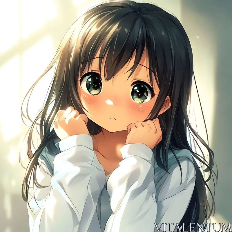 Cute Anime Girl with Expressive Eyes AI Image