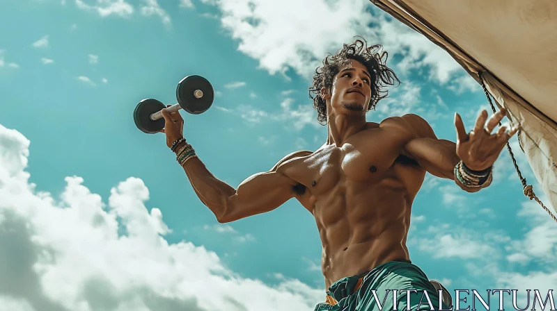 Man Workout Under Blue Sky AI Image