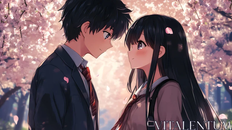 Anime Love Scene During Sakura Season AI Image