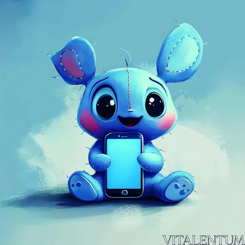 Cartoon Plush Toy Holding Phone AI Image