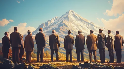 Group Contemplating Mountain Landscape