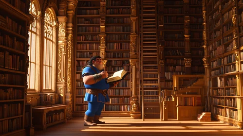 Man Reading Book in Grand Library