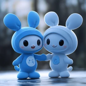 Cute Cartoon Characters in Blue Hues