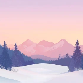Snowy Mountains and Evergreen Trees