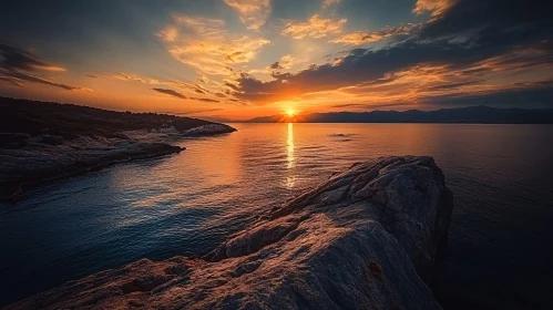 Golden Sunset Behind Mountains Reflecting in Sea