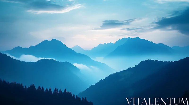 Misty Blue Mountain Landscape AI Image