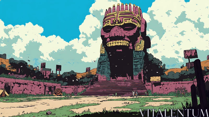 AI ART Monumental Aztec Head in Ancient Landscape