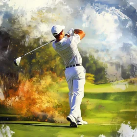 Golf Art: Dynamic Swing in a Vibrant Setting , AI