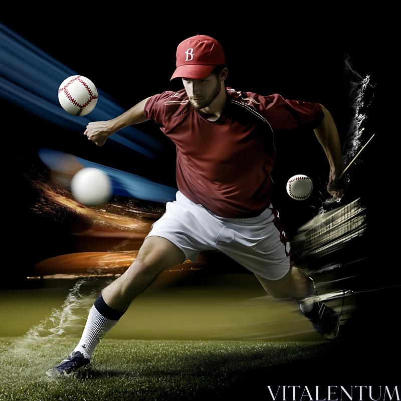 AI ART Athlete Hitting Baseball Ball