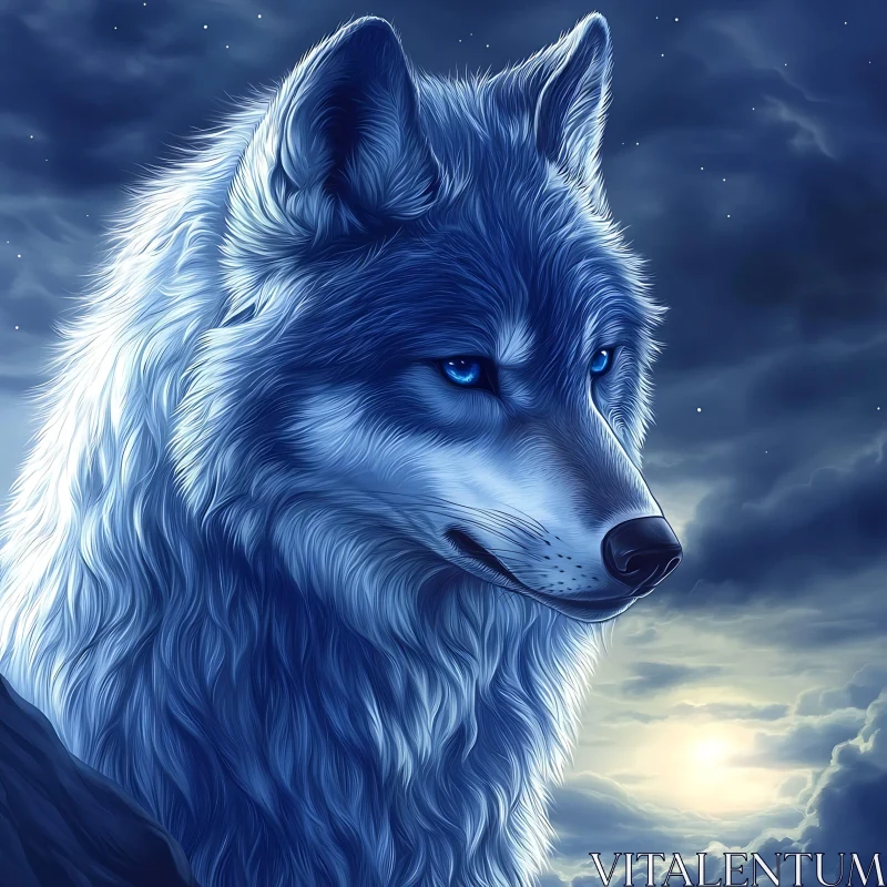 Mystical Wolf in the Night AI Image