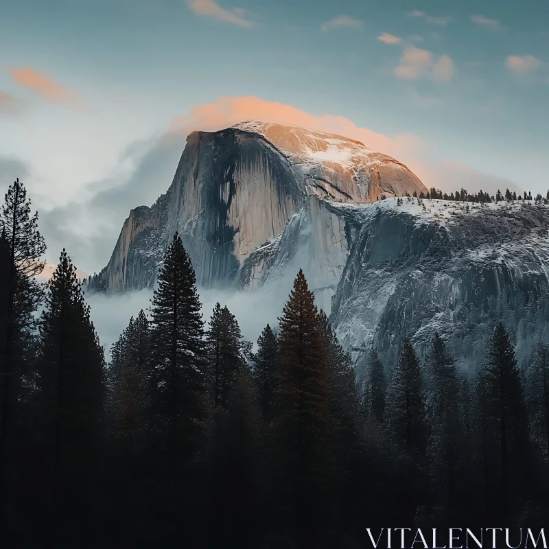 Winter Mountain Landscape, Forest and Snow AI Image