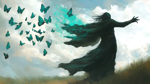 Fantasy Art: Cloaked Figure and Butterflies