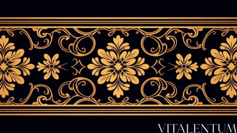 Ancient Golden Floral Pattern on Black Background AI Image