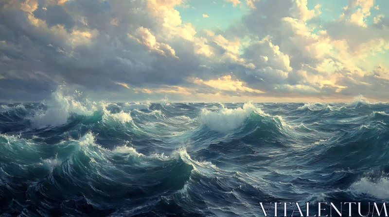 AI ART Seascape with Waves and Clouds