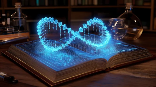 Glowing DNA over Open Book