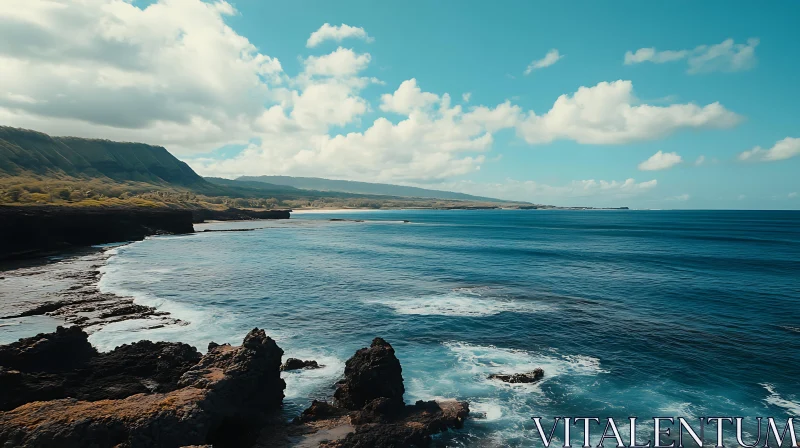 AI ART Coastal Serenity: Ocean and Rocks