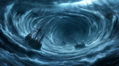 Ocean Storm: Ships Caught in a Whirlpool