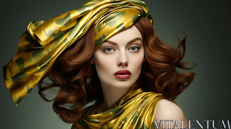 Captivating Beauty Model in Green Scarf | Photorealistic Rendering AI Image