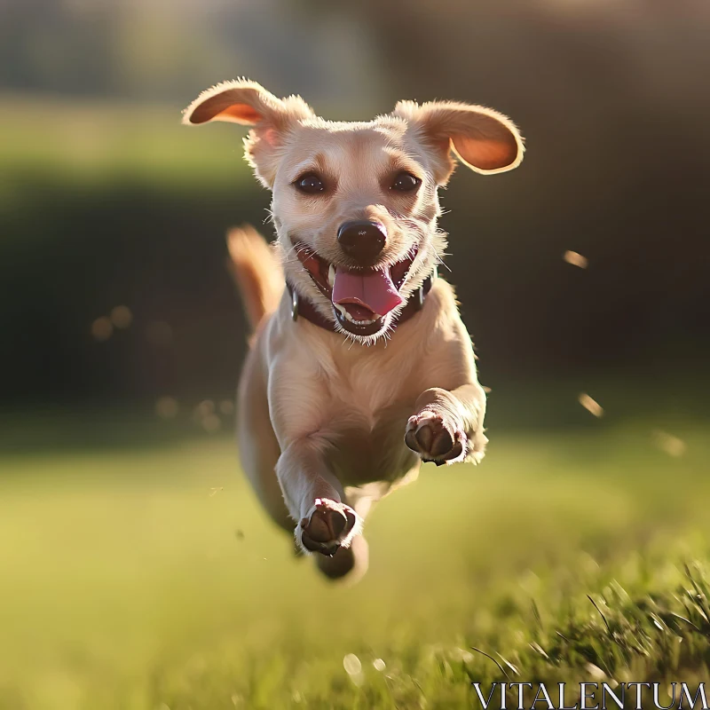 Happy Dog Leaping Across Grass AI Image