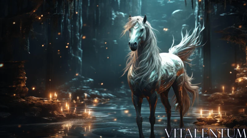 Fantasy Horse Amidst the Waterfall - Ethereal Artistry AI Image