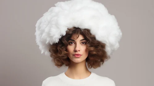 Fashion Art: Young Woman in White Fur Hat - Voluminous Mass, Afro-Colombian Themes