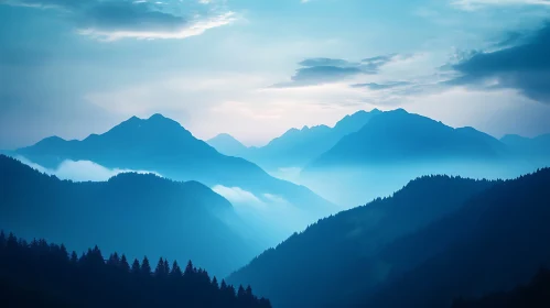 Misty Blue Mountain Landscape