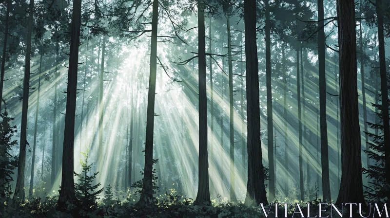 AI ART Forest Sunbeams and Tranquility