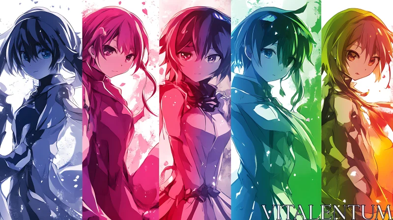 AI ART Anime Characters in Distinct Color Panels