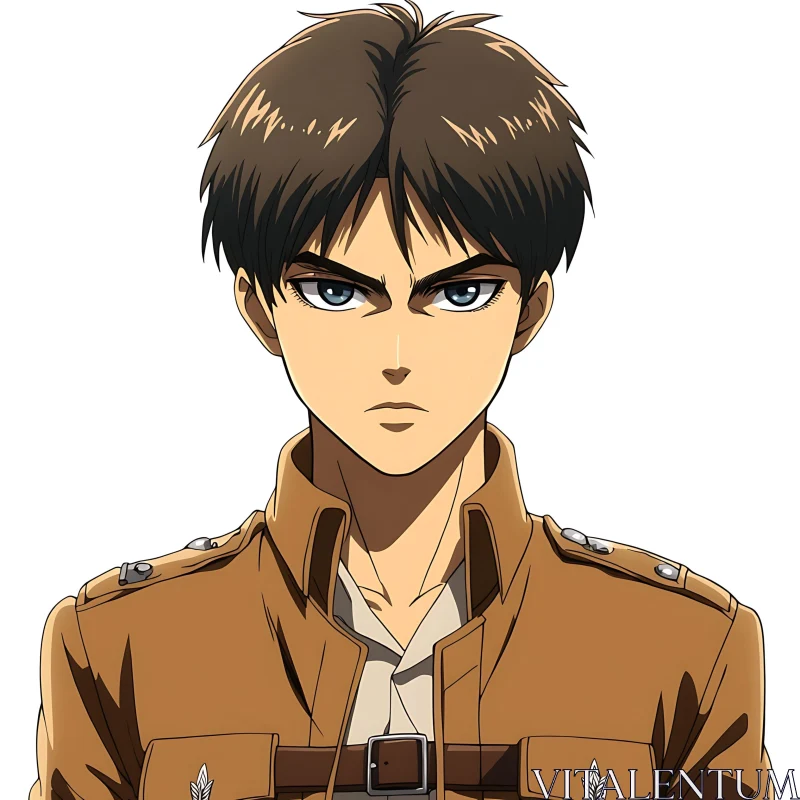 Determined anime character in uniform AI Image