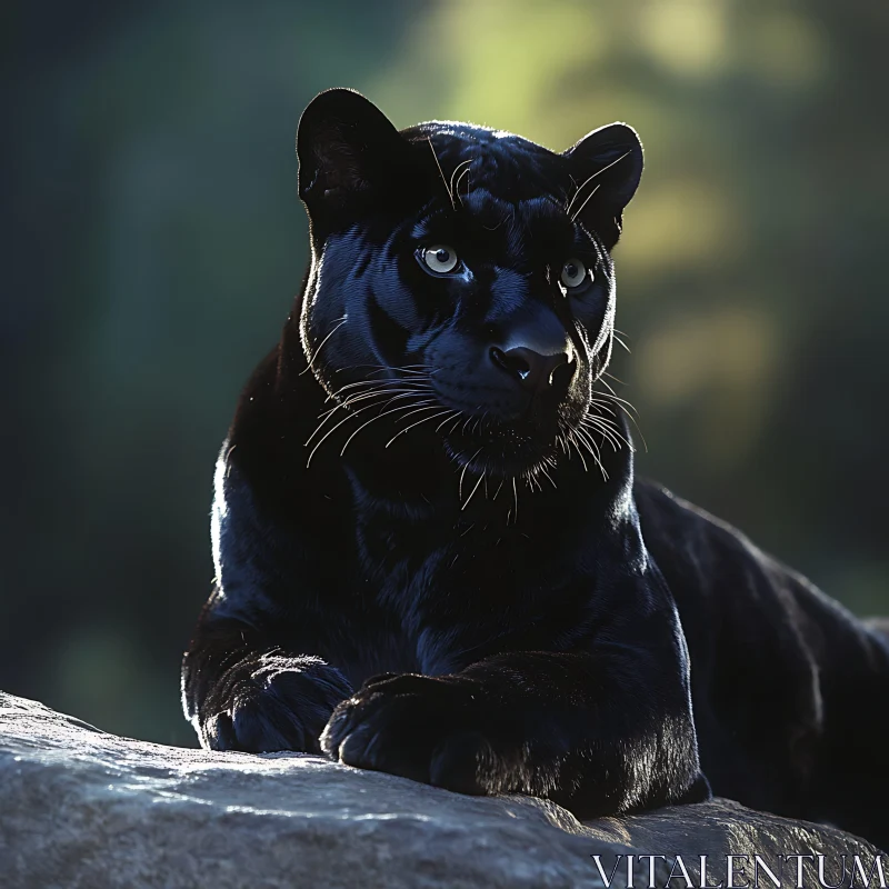 Resting Black Panther on Rock AI Image