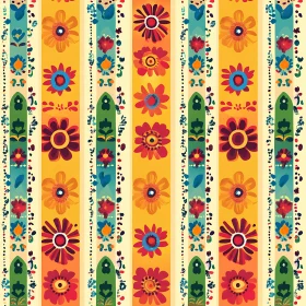 Bright Folk Flowers Vertical Stripes Pattern