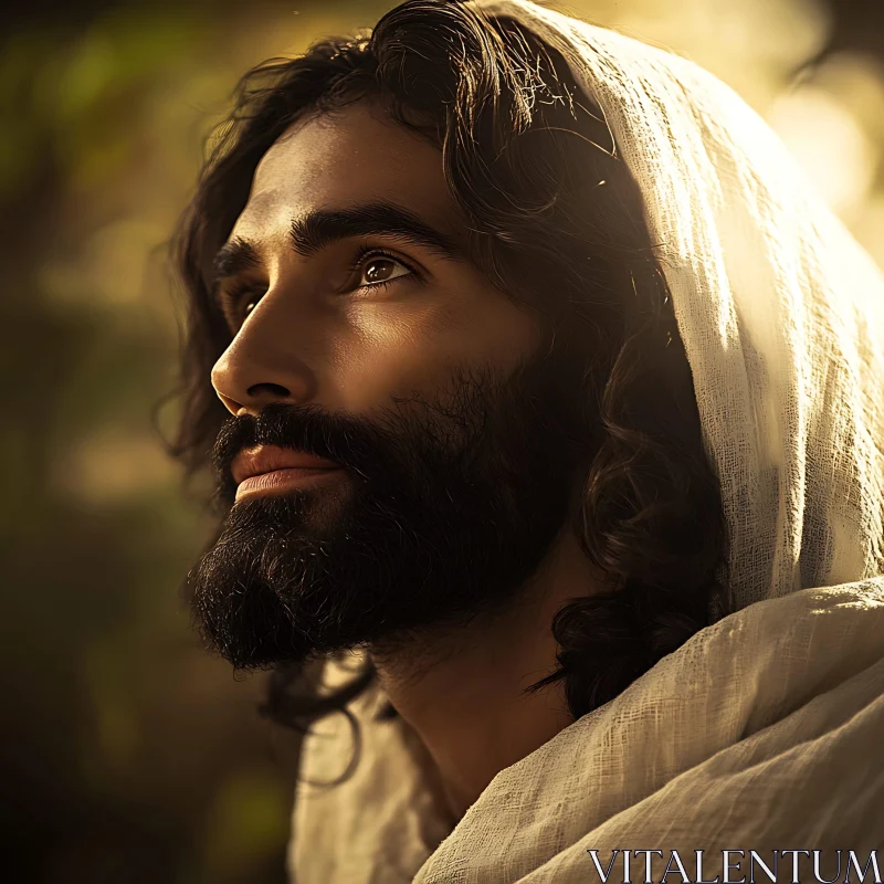 Pensive Man in White Cloth AI Image