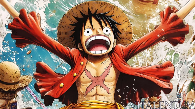 AI ART Lively Anime Hero with Straw Hat and Red Shirt