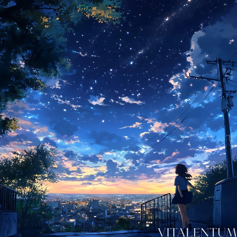 Twilight over City in Anime Art AI Image