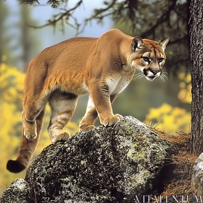 Cougar on Rocky Outcrop AI Image