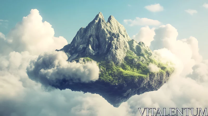 AI ART Serene Mountain Island in the Sky