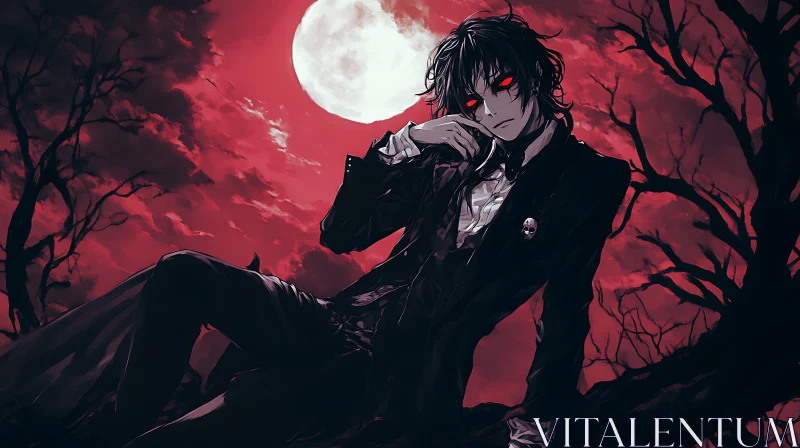 AI ART Gothic Anime Vampire in Red Night