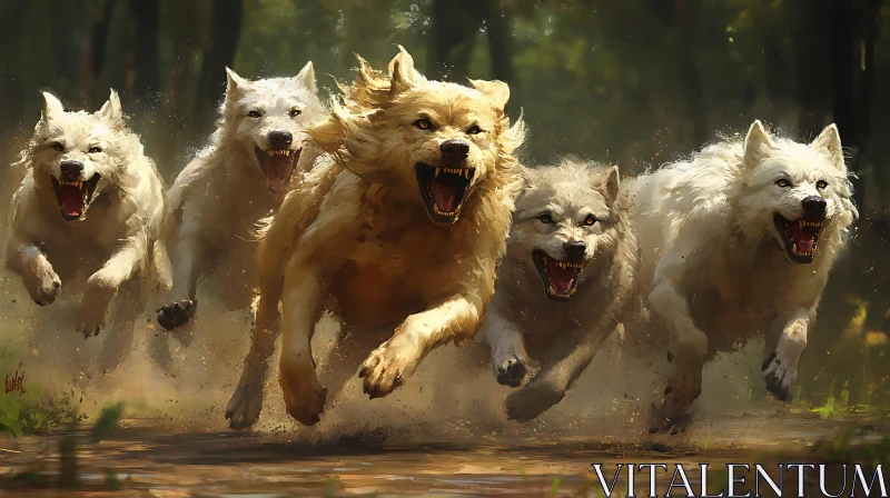 Pack of Wolves on the Hunt AI Image