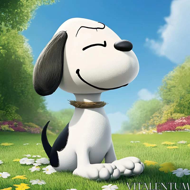 Happy Cartoon Dog in a Lush Green Park AI Image