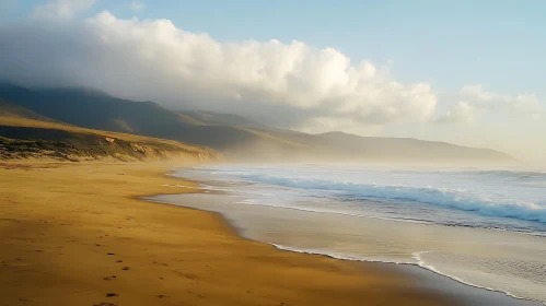 Coastal View with Waves and Clouds